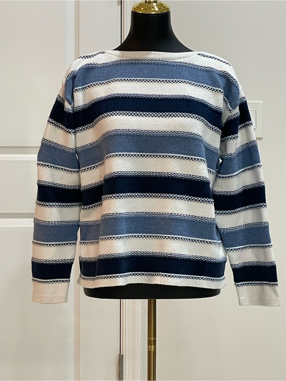 Liz Claiborne Lizwear Blue White Striped Crewneck Sweater Size XL 90s Coastal